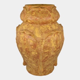 Door Hand Made Pottery Curdled Yellow Large Leaf Kendrick Vase