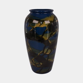 Peters and Reed Marbleized 1920s Art Deco Pottery Ceramic Vase