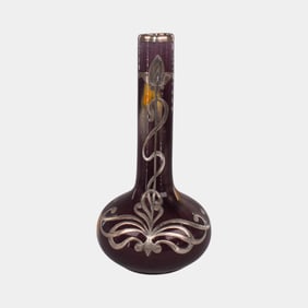 Rorstrand Swedish Art Nouveau Silver Overlay Porcelain Vase