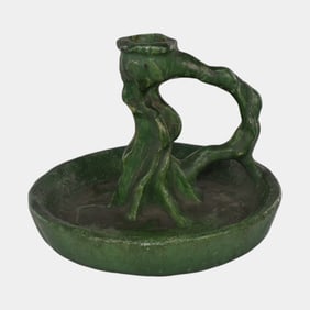Zanesville Tile Co JB Owens Matte Green Advertising Candlestick