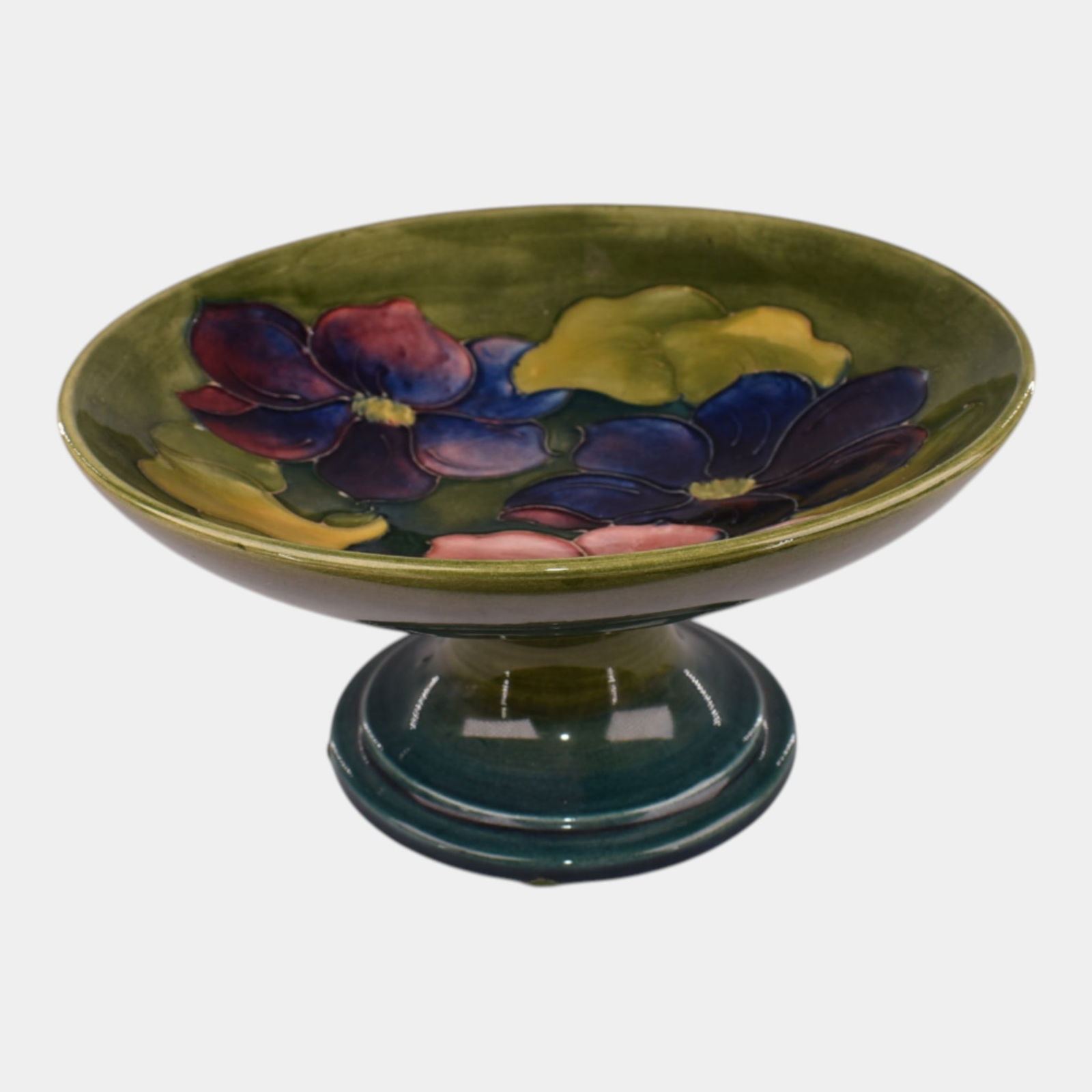 Moorcroft Art Pottery 1945-1949 Green Anemone Compote Bowl (1 of 7)