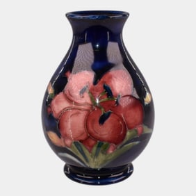 Moorcroft Art Pottery Cobalt Blue Body African Lily Rounded Vase