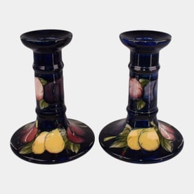 Moorcroft Art Pottery England 1918-27 Cobalt Blue Wisteria Candleholders
