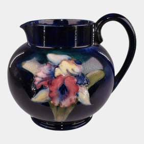 Moorcroft Art Pottery England 1928-1949 Cobalt Blue Orchid Pitcher