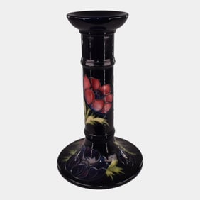 Moorcroft Art Pottery England Cobalt Blue Anemone Pattern Candleholder