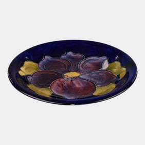 Moorcroft Art Pottery England Cobalt Blue Clematis Flower Plate