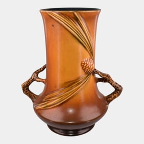 Roseville Pine Cone Brown 1936 Vintage Art Pottery Ceramic Vase 842-8