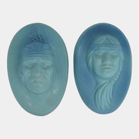 Van Briggle 1940s Pottery Native American Big Buffalo Little Star Wall Plaques