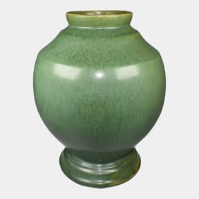 American Art And Crafts Pottery Matte Green Ceramic Vase