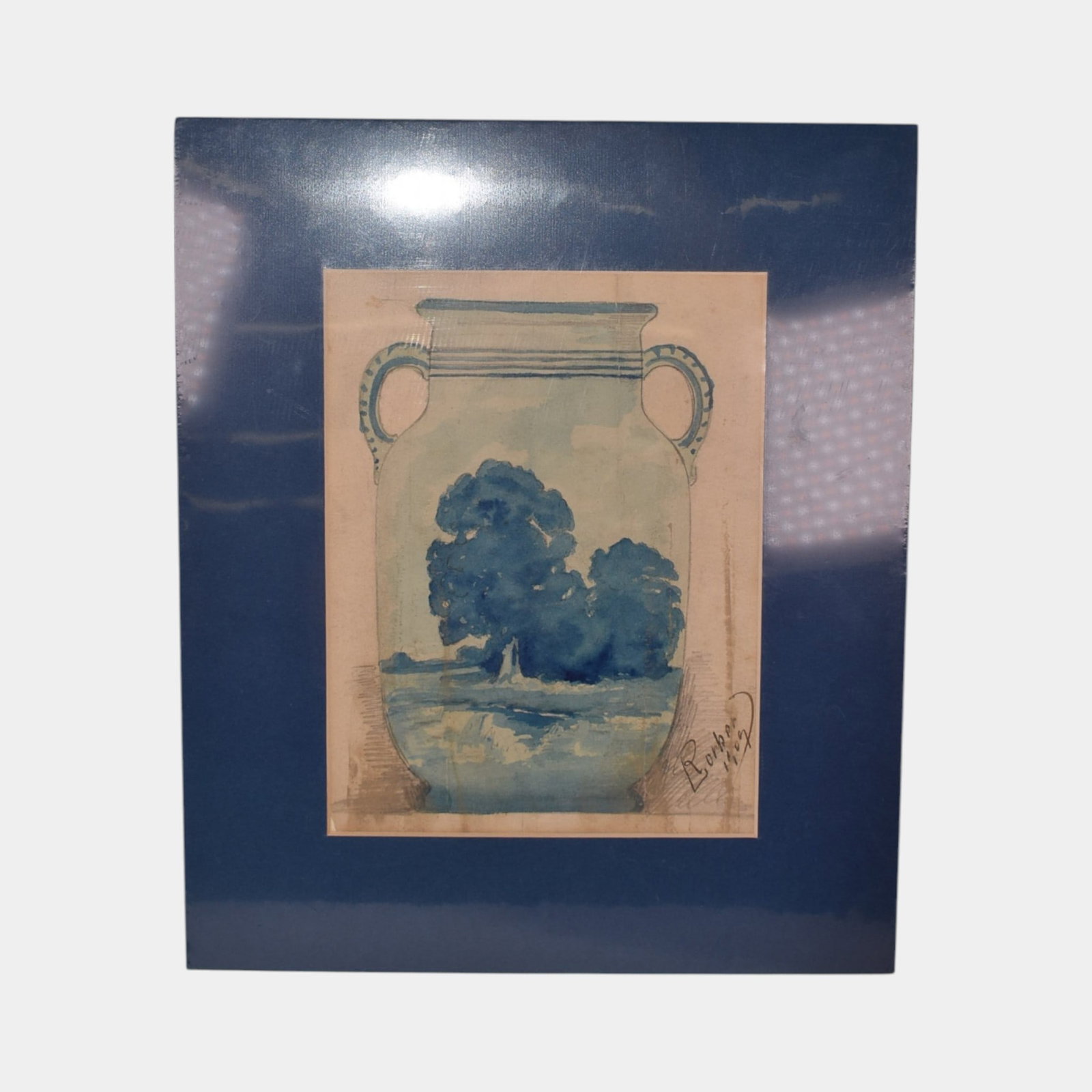 Rudolph Lorber (1873-1952) For Weller Pottery 1909 Watercolor Design Concept: We offer in house shipping on all items. Plus spend $2000 on winning bids and your shipping is free. Rudolph Lorber (1873-1952) For Weller Pottery 1909 Watercolor Design Concept Softly shaded and beau