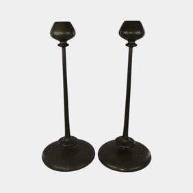 Jarvie Chicago Prairie School 1900s Bronze Art Nouveau Candle Holders