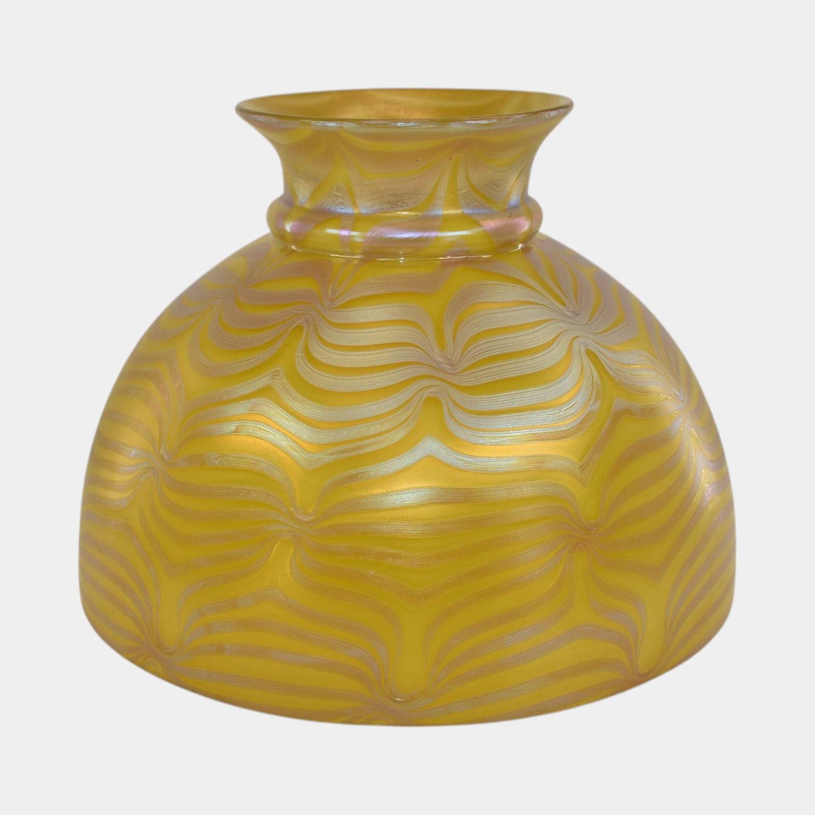Loetz Austria PG 85/3780 Art Nouveau Iridescent Yellow Art Glass 10" Domed Shade: We offer in house shipping on all items. Plus spend $2000 on winning bids and your shipping is free. Loetz Austria PG 85/3780 Art Nouveau Iridescent Yellow Art Glass 10" Domed Shade Lustrous and mesme