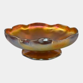 Louis Comfort Tiffany LCT Gold Favrile Vintage Art Glass Iridescent Compote Bowl