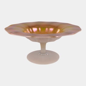 Steuben Calcite Vintage Art Iridescent Yellow Glass Compote