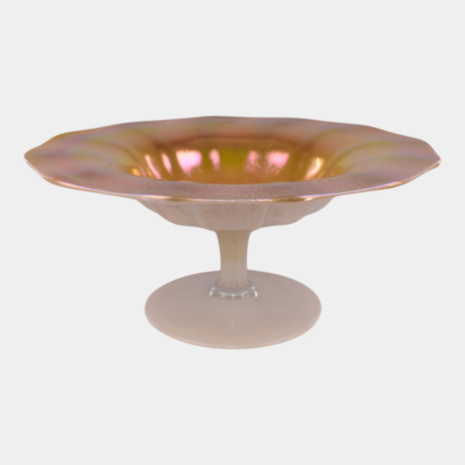 Steuben Calcite Vintage Art Iridescent Yellow Glass Compote (1 of 6)