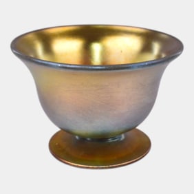 Steuben Gold Calcite Vintage Iridescent Art Glass Salt Cellar