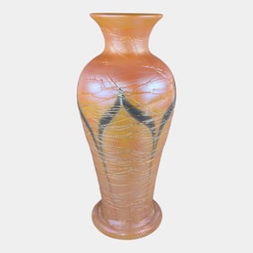 Durand Vintage Art Pulled Feather Threated Yellow Iridescent Glass Vase