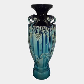 Awaji Japanese Pottery Cobalt Blue Massive Elephant Handled Floor Vase