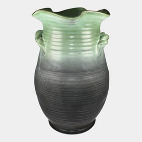 Weller Ware Fleron 1920s Vintage Art Pottery Matte Green Hand Thrown Vase