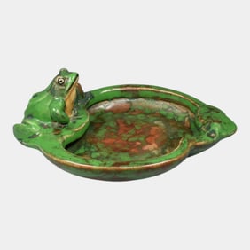 Weller Coppertone Vintage Art Pottery Mottled Green Ceramic Frog Bowl