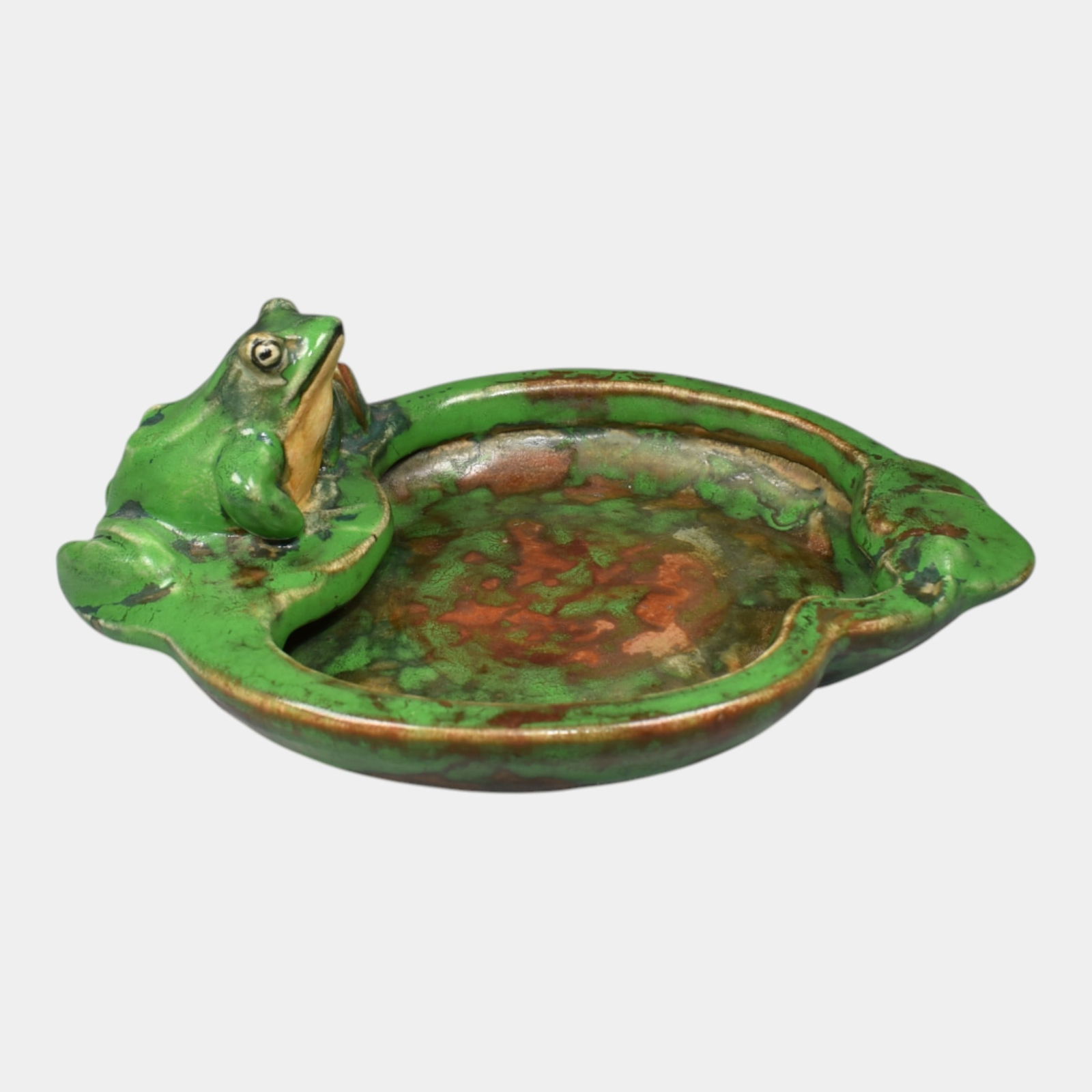 Weller Coppertone Vintage Art Pottery Mottled Green Ceramic Frog Bowl (1 of 6)