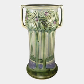 Roseville Vista 1920 Vintage Arts And Crafts Pottery Handled Ceramic Vase 129-12