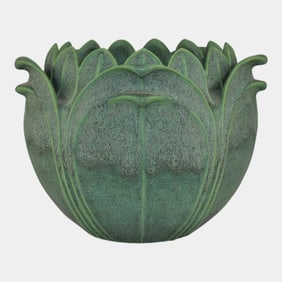 Jemerick Studio Pottery Arts And Crafts Matte Green Folded Leaf Vase