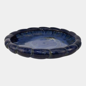 Fulper Arts And Crafts Pottery Blue Glaze Large Ceramic Lobed Bowl