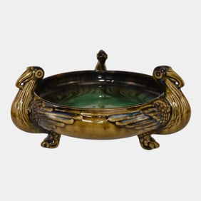 Fulper 1917-34 Arts And Crafts Pottery Flambe Ibis Footed Bowl 500