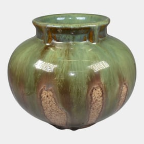 Fulper Arts And Crafts Pottery Green Drip Glaze Ceramic Vase