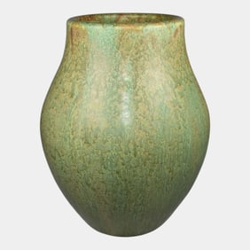 Hampshire Early 1900s Vintage Arts And Crafts Pottery Mottled Matte Green Vase