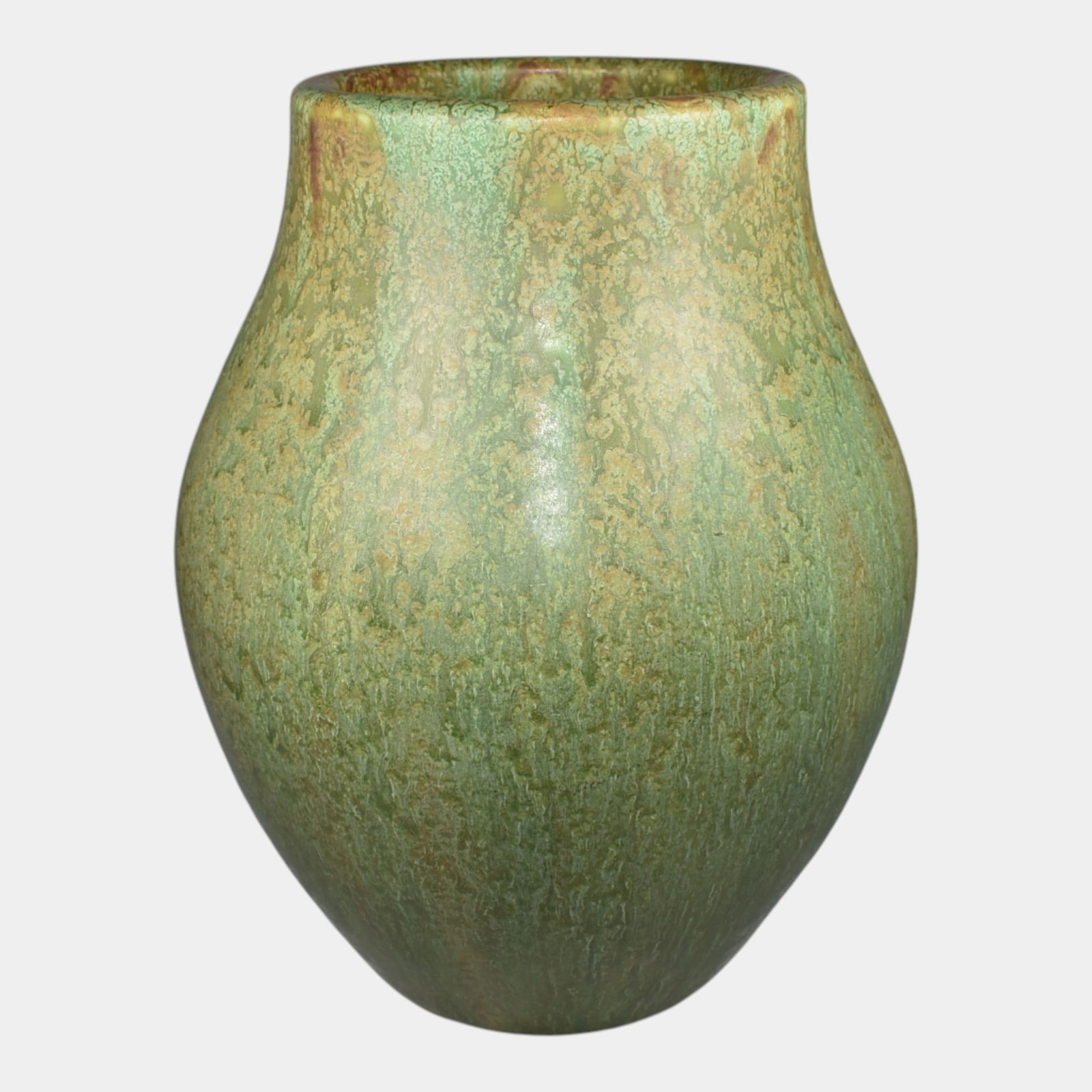 Hampshire Early 1900s Vintage Arts And Crafts Pottery Mottled Matte Green Vase (1 of 6)