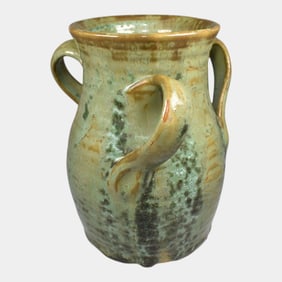 Fulper Handthrown Arts And Crafts Pottery Glaze Handled Ceramic Vase