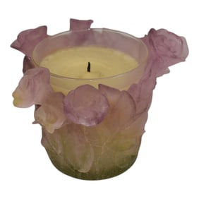 Daum Nancy France Crystal Art Glass Candle Holder Roses Candle Holder Vase
