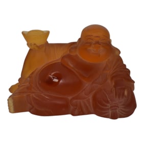 Daum Nancy France Reclining Buddha Vintage Amber Crystal Glass Paper Weight