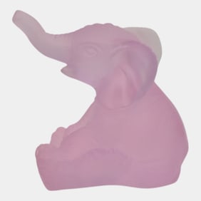 Daum Nancy France Pate De Verre Art Glass Pink Elephant Trunk Up Figurine