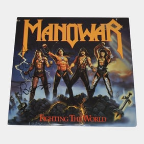 Manowar Fighting The World Hand Signed Vinyl Album Atco Recods 1987