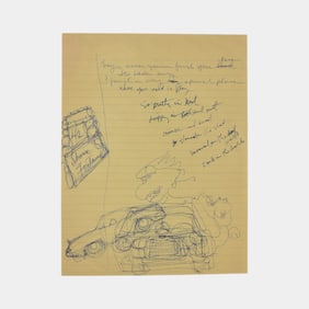 Alice Cooper Hand Written Lyric Sheet And Original Hand Drawn Sketch COA