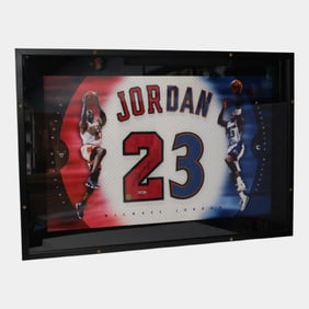 Michael Jordan Chicago Bulls Washington Wizard Glass Framed Signed Jersey Upper Deck COA