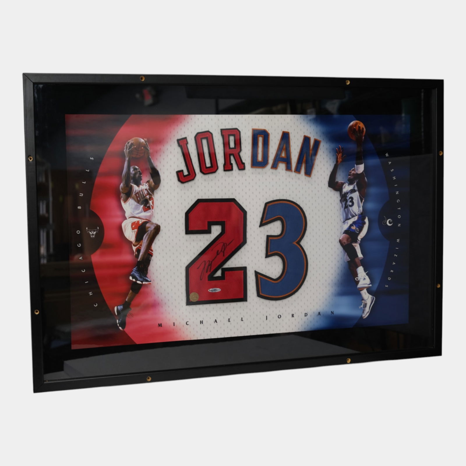 Michael Jordan Chicago Bulls Washington Wizard Glass Framed Signed Jersey Upper Deck COA (1 of 4)