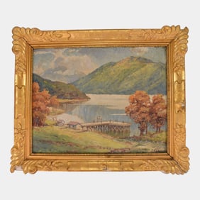 Oil on Canvas Mountain Lake Landscape Attributed To James Emery Greer