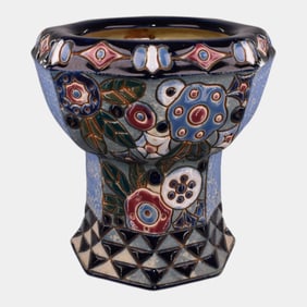 Czech Amphora Early 1900s Vintage Art Pottery Blue Ceramic Vase