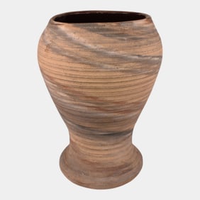 Evans Mission Swirl Vintage Hand Thrown Pottery Ribbed Vase