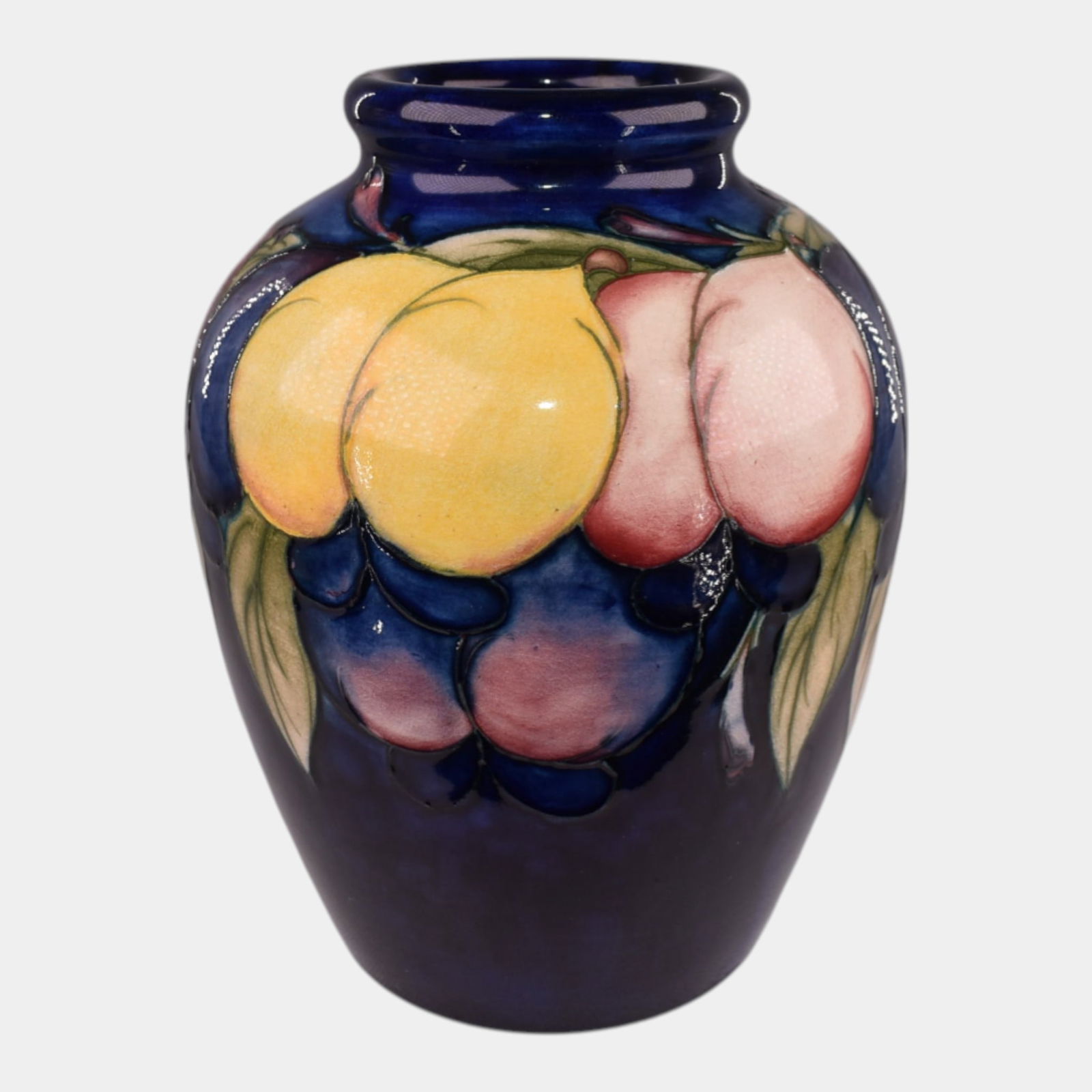 Moorcroft Art Pottery 1918-27 Cobalt Blue Wisteria Vase: We offer in house shipping on all items. Plus spend $2000 on winning bids and your shipping is free. Moorcroft Art Pottery 1918-27 Cobalt Blue Wisteria Vase Lushly hand-decorated with cascading pink,