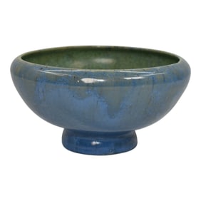 Pewabic Detroit Pottery Hand Made Blue Green Glaze Ceramic Pedestal Bowl