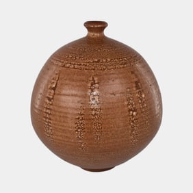 Richard M Lincoln 1957 Brown Bulbous Abstract Studio Pottery Vase