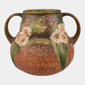 Roseville Jonquil 1931 Vintage Arts And Crafts Pottery Brown Ceramic Vase 543-6