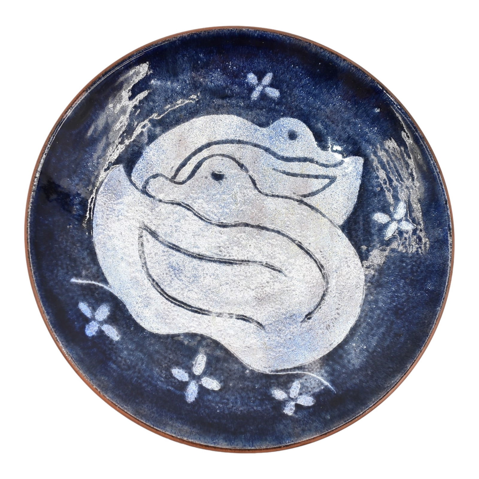 Scheier Vintage Studio Art Deco Pottery Long Necked Bird Large Charger: We offer in house shipping on all items. Plus spend $2000 on winning bids and your shipping is free. Large and early Edwin and Mary Scheier Studio Pottery large charger decorated with long necked bird