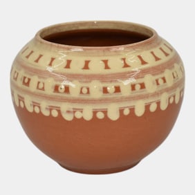 Vintage Art Pottery Hand Decorated UND Style Orange Vase
