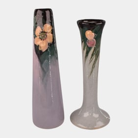 Weller Eocean Art Pottery Hand Painted Art Nouveau Bud Vases